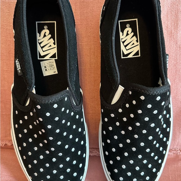 Vans~Black with white polka dots. Slip ons, Size 9 in women. - Picture 3 of 6